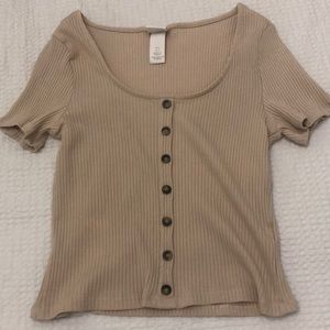 Beige Button Down Short Sleeve